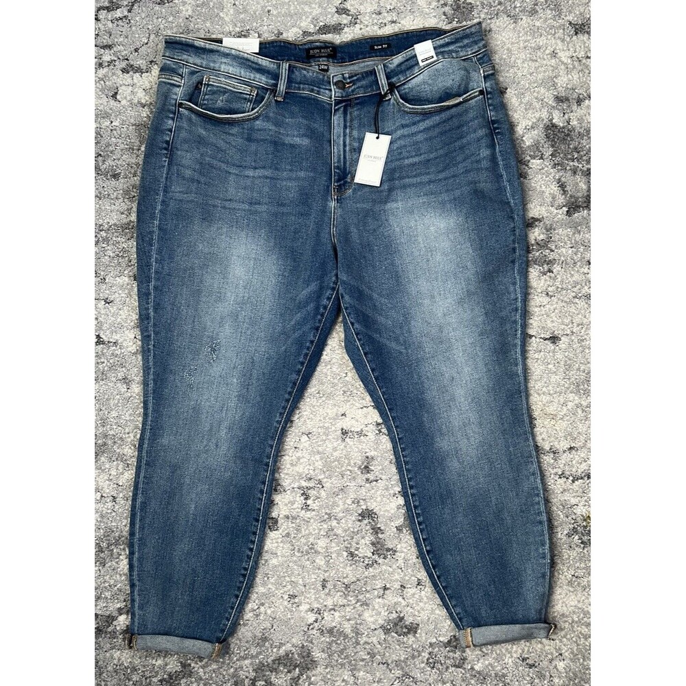 Judy Blue Medium Wash Slim Fit High Waist Cuffed Ankle Jeans Plus Size 24W NWT